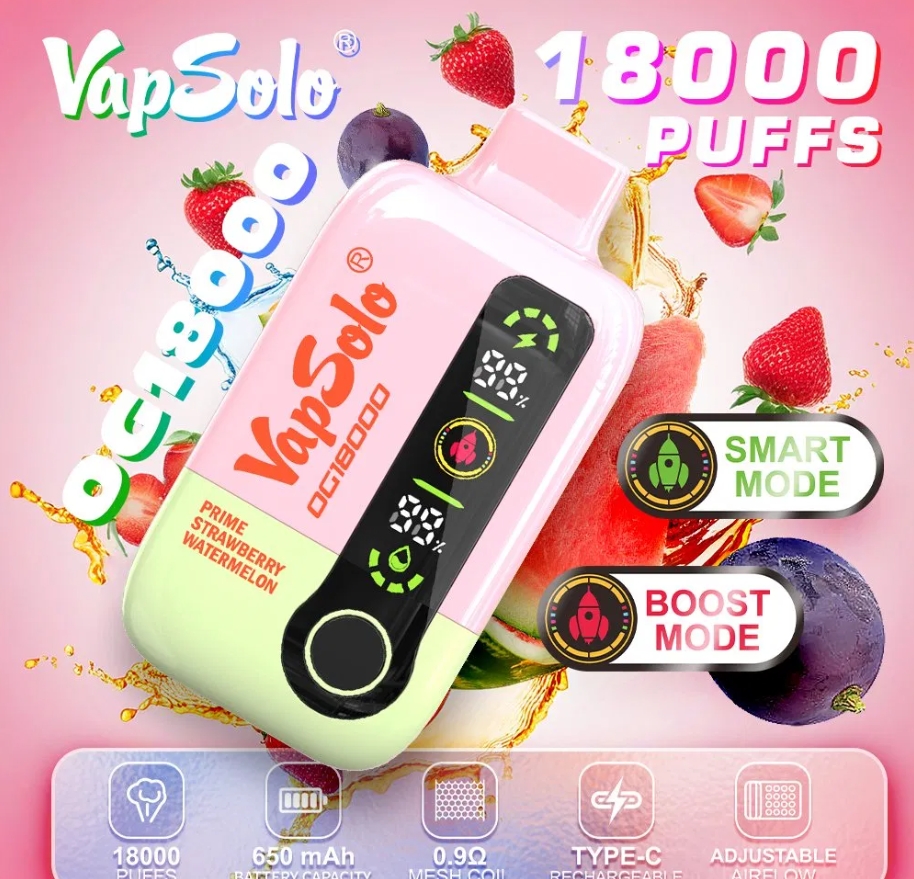 VapSolo DG18000 kertakäyttöinen vape – Prime mansikka vesimeloni tuo kesän jokaiselle henkäykselle